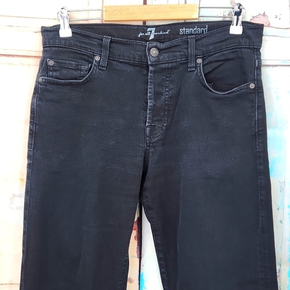 7 for all Mankind Black Standard Straight Leg Button Fly Jeans - Picture 3 of 10